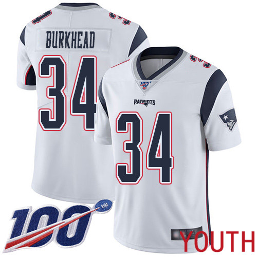 New England Patriots Football #34 Vapor Untouchable 100th Season Limited White Youth Rex Burkhead Road NFL Jersey->youth nfl jersey->Youth Jersey